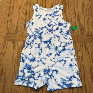 NWT ~ dip Brand Blue + White Tie Dye Short Romper ~ Girls Size 12 -14